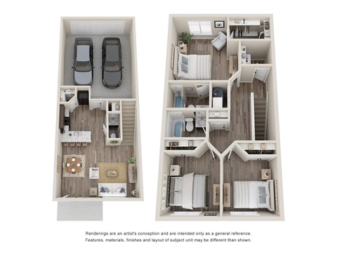 Floor plan for 3 beds, 2.5 baths, 1383 sqft